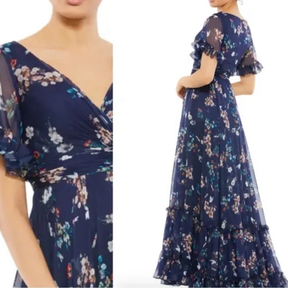 MAC DUGGAL FLORAL EMPIRE WAIST CHIFFON GOWN DRESS sz 4 NEW $498 floral - Picture 4 of 17